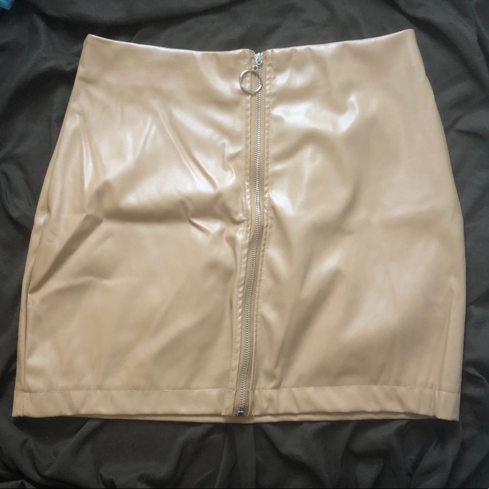 Nude Zip Up Mini Skirt